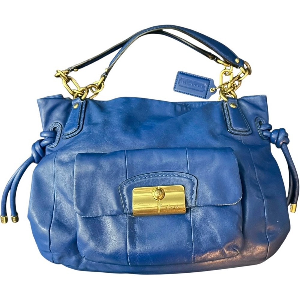 🧈 RICH Coach kristin Royal Blue Leather Shoulder Bag with Gold Accents